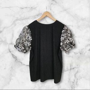 Floral Sleeve Black Top Sz X L Pit To Pit 23" L 24" Fliwery See Through  Sleeves